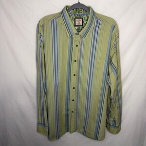 J. Garcia Men's Olive and Blue Striped Shirt